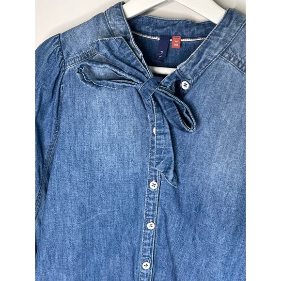 Pilcro Anthropologie Tie Front Denim Button Down Blouse Women's Size XS - Picture 7 of 11